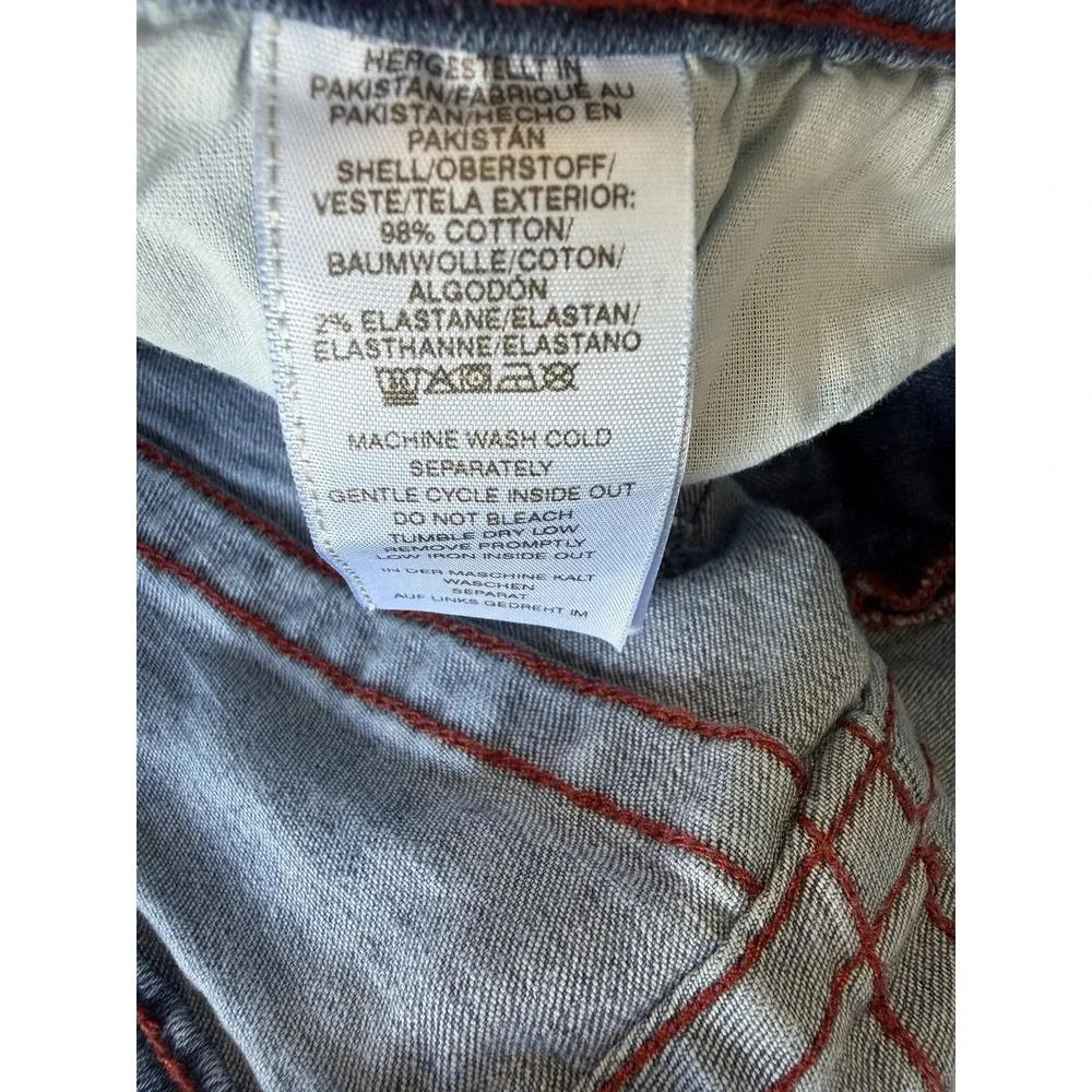 True Religion Geno Relaxed Slim Men's Jeans Blue Denim Size 36x32 Red Stitching